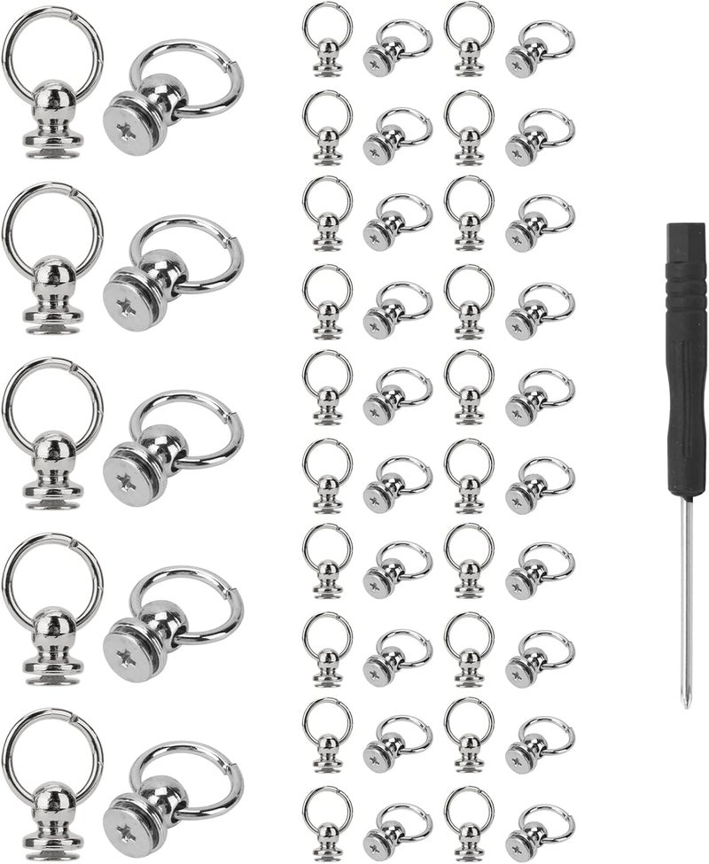 TiSuit 50pcs Screwback Round Head Rivet with Pull Ring Studs with Screwdriver for DIY Leather Craft Belts Purse Handbags Phone Cas (Silver) - Image 1